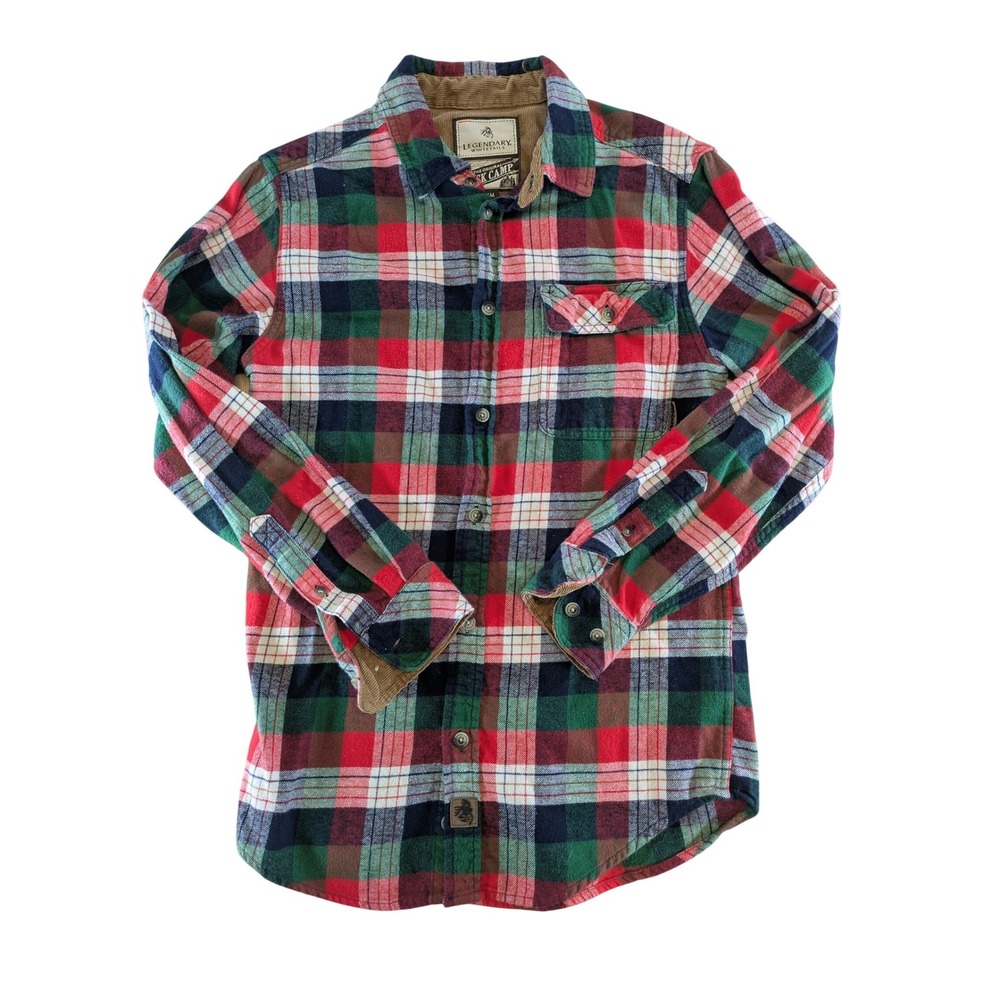 Legendary Whitetails Buck Camp Flannel Shirt Mens Small Red Green Plaid Cotton
